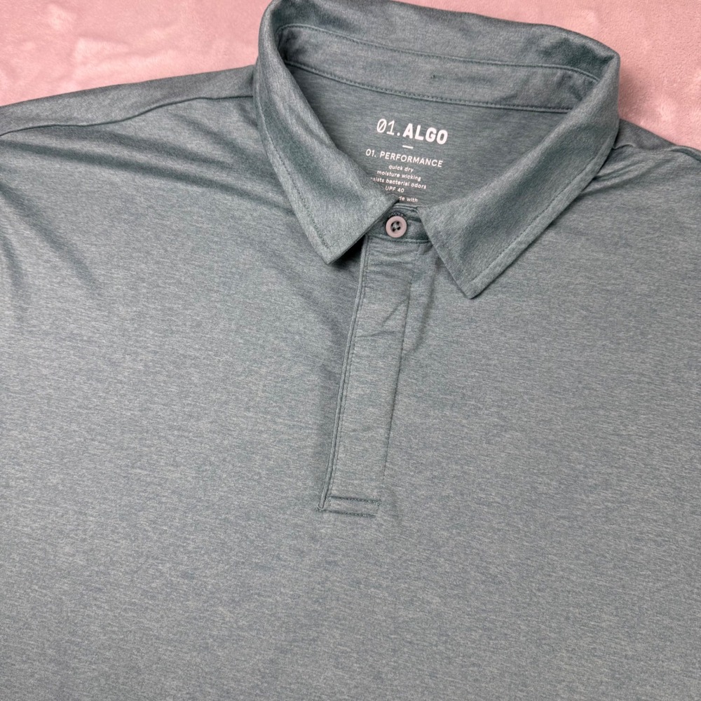 01.Algo Mens XL Performance Polo‎ Shirt Blue Heathered Quick Dry UPF 40 MGK10043